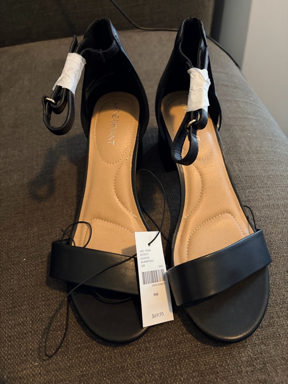 9W Lane Bryant Black Ankle-Strap Block Heel Sandals